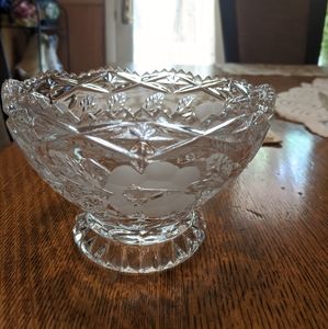 Beautiful Crystal etched flowers bowl on pedestal